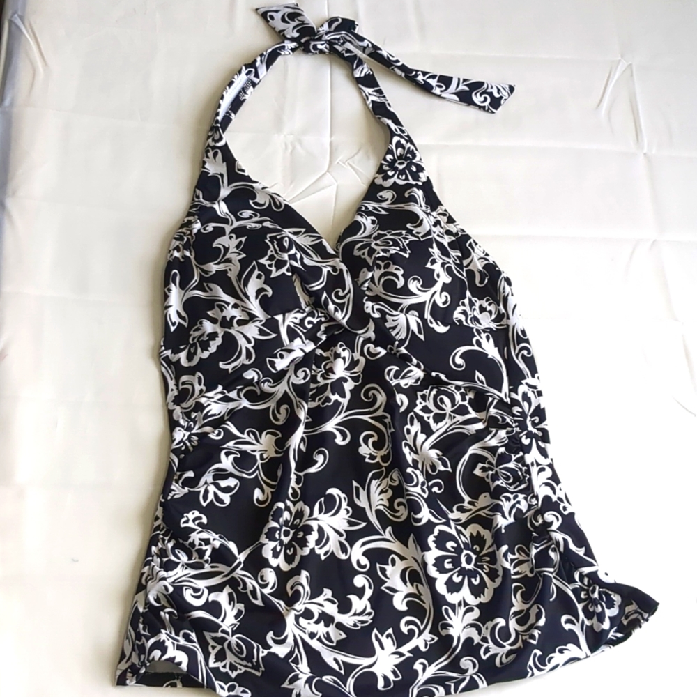 Lands' End Halter Ruched Front Swim Top Sz 10